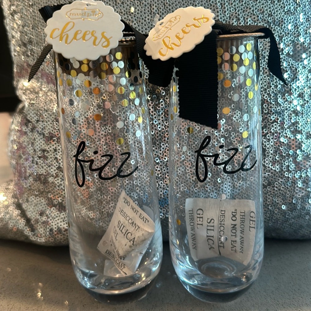 NWT Mud Pie FIZZ Stemless Champagne Flutes